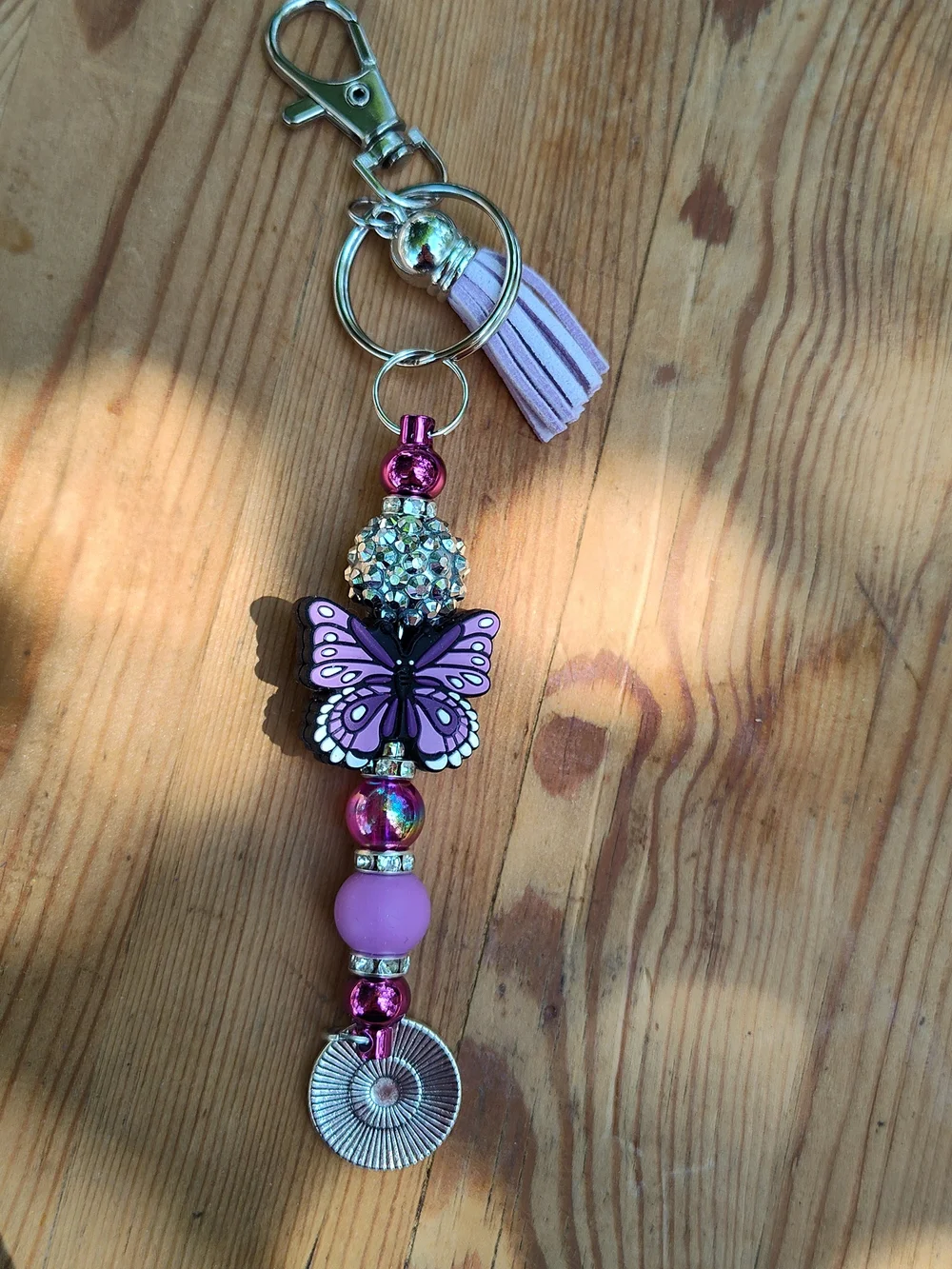 Purple Butterfly Beaded Keychain with Tassel - Love and Beloved Charm
